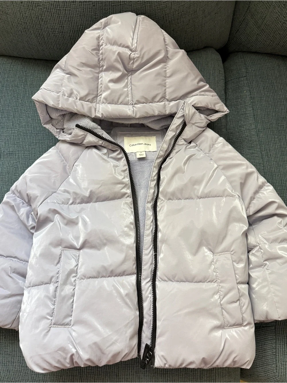 Calvin Klein Pale Lavender Glossy Puffer Jacket with Hood